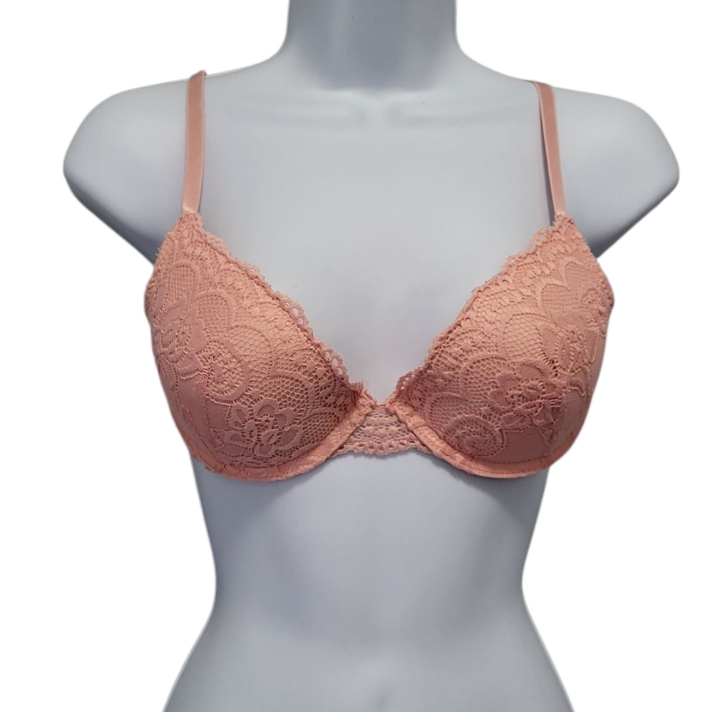 Laura‎ Ashley Bra 34B Pink Lace Padded Underwire Adjustable